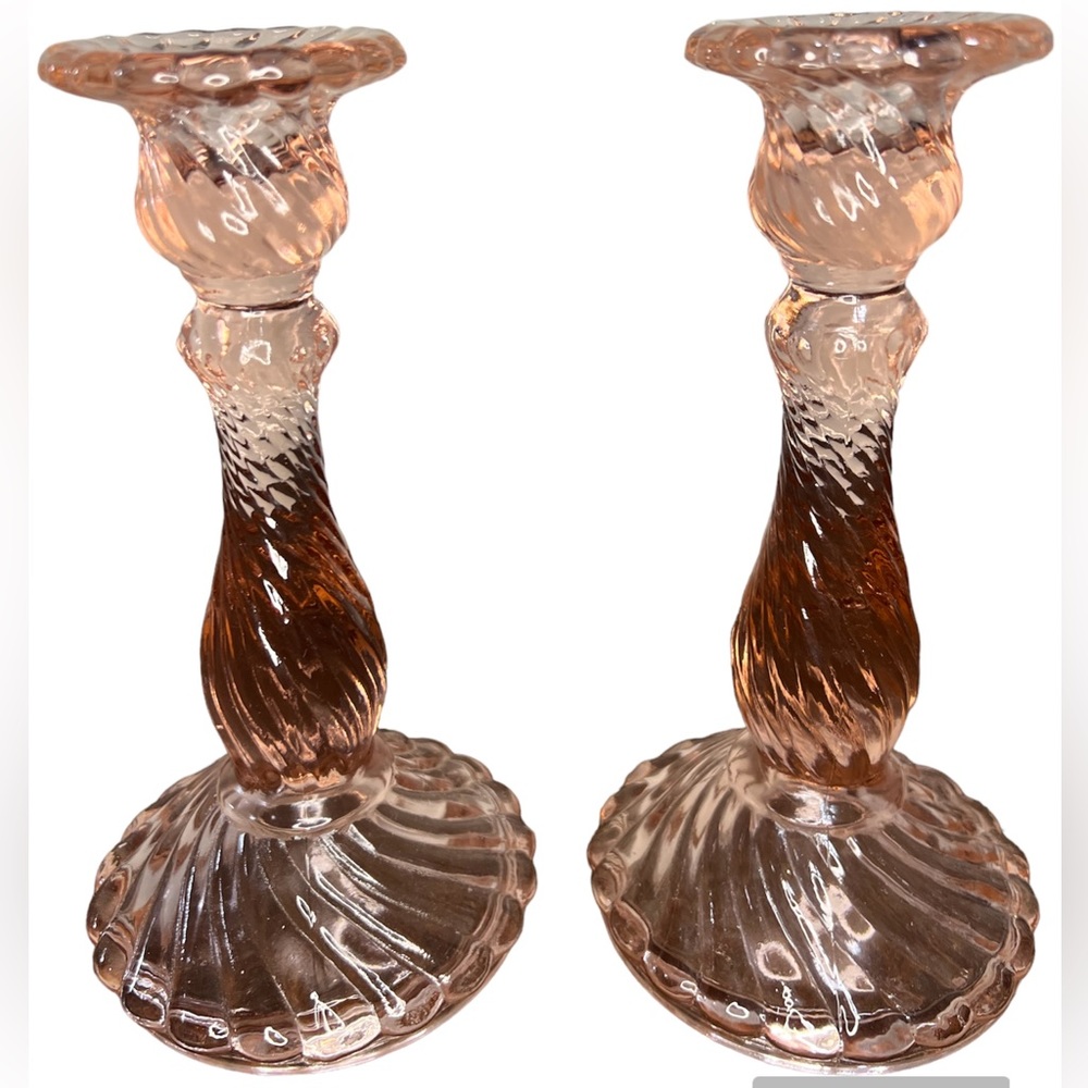 Vintage 1960s Baccarat Bambous Swirl Molded Heavy Crystal Candlesticks - a Pair